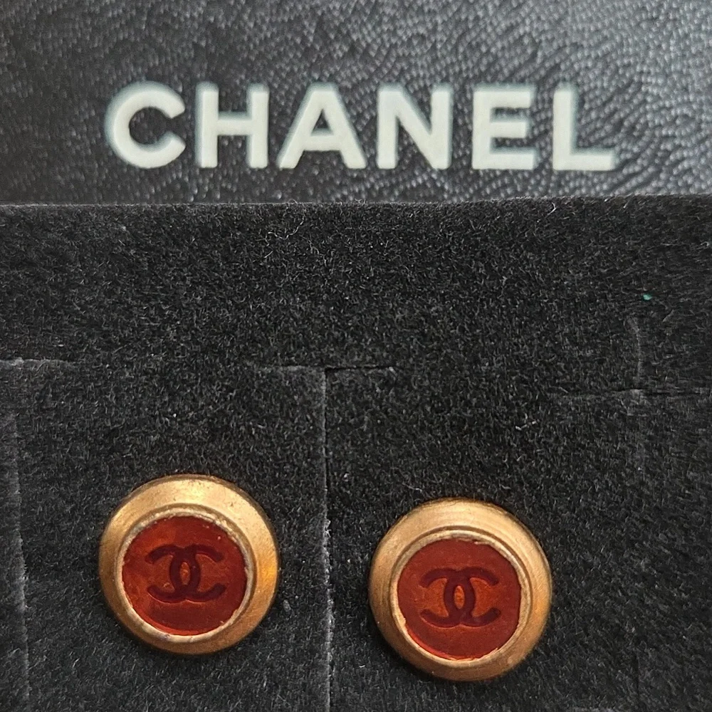 Chanel Gold & Brown CC Logo Stud Earrings